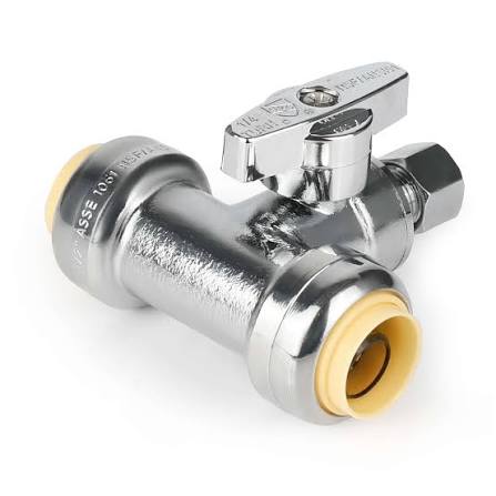 1/2" Push x 1/2" Push x 1/4" OD Push Fit Tee Stop Valves